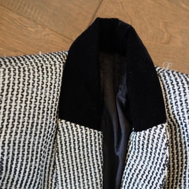 Dylan Lex Jagger Riding Jacket Black White Tweed Velvet Collar Leather Pocket Xs — image 4 of 8